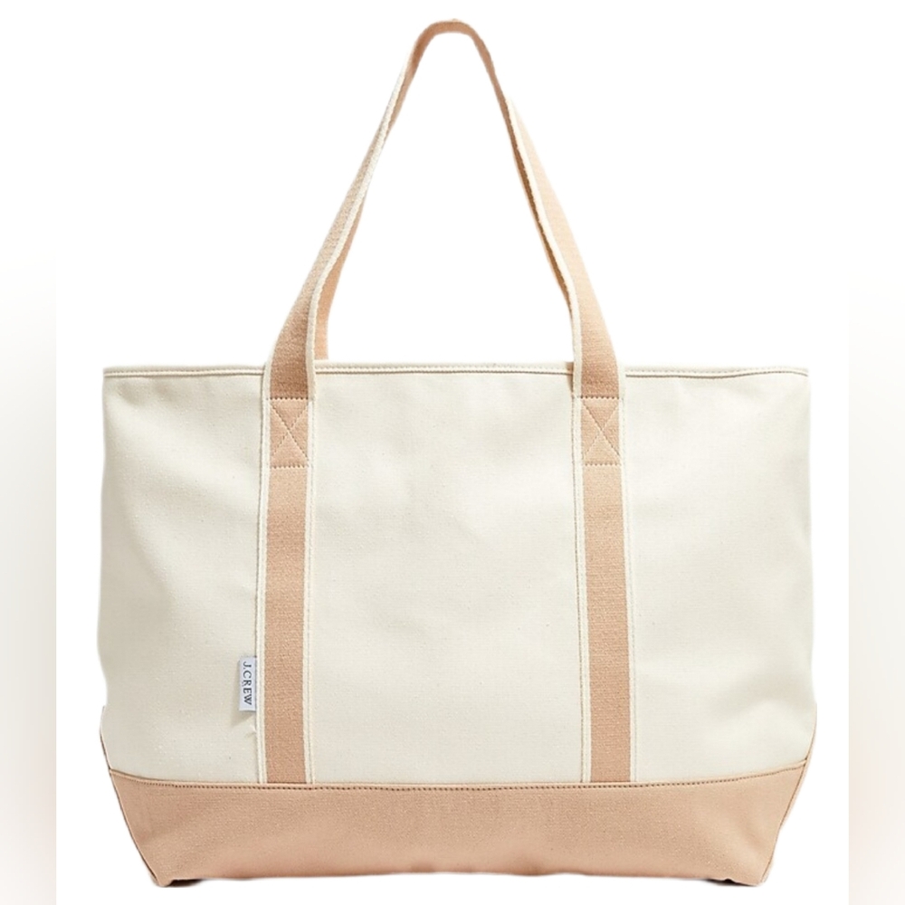 J. Crew - Cream and Tan Canvas Tote Bag, NWT
